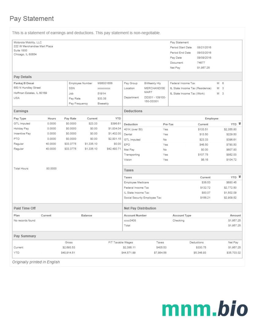 Szablon listy płac Motorola Mobility LLC w formatach Word i PDF